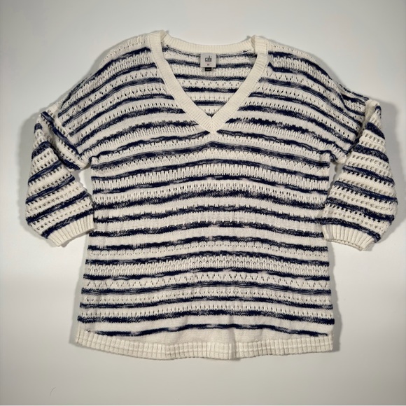 CAbi Sweaters - CAbi Women's Open Knit V-Neck Sweater Navy and White Stripes Size XS Oversized